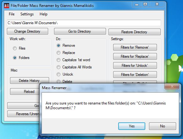 Mass renamer renaming confirmation example